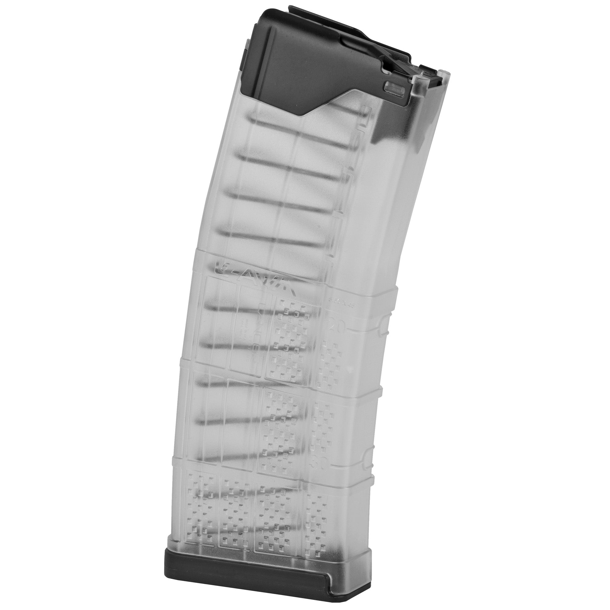 Lancer L5 Advanced Warfighter 30-Round Magazine in Translucent Clear, optimized for 223/5.56 AR Rifles.