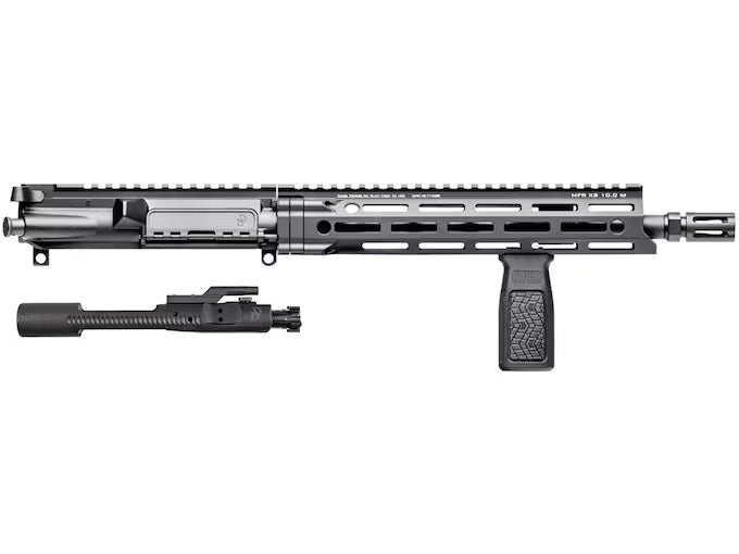 Daniel Defense DDM4V7 S Complete Upper Receiver Group in black, featuring an 11.5-inch barrel, 10-inch MLOK handguard, included bolt carrier group and charging handle, equipped with a vertical grip.