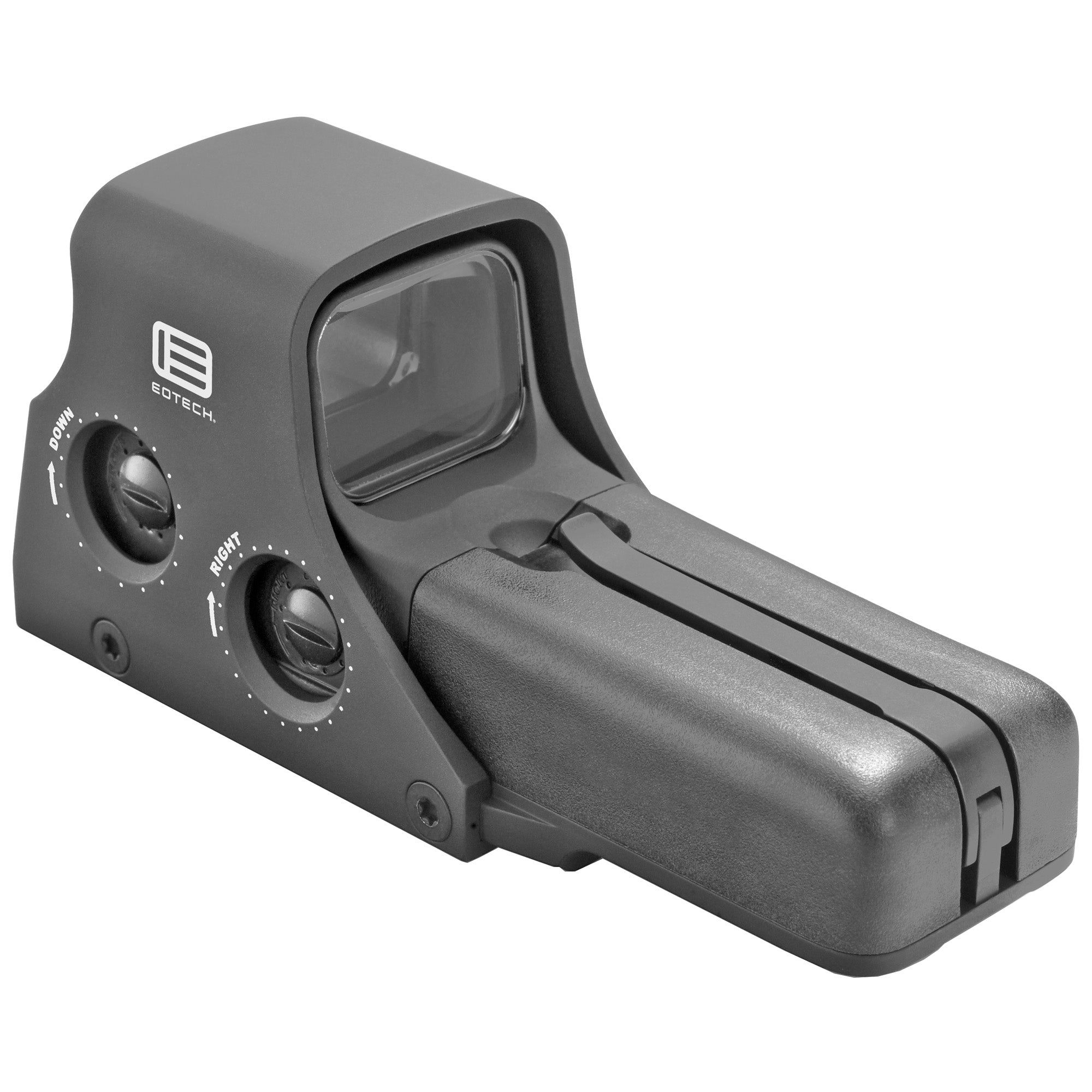 EOTech 512 Holographic Sight with red 68 MOA ring and 1-MOA dot reticle, mounted on a firearm, featuring rear button controls and black finish.