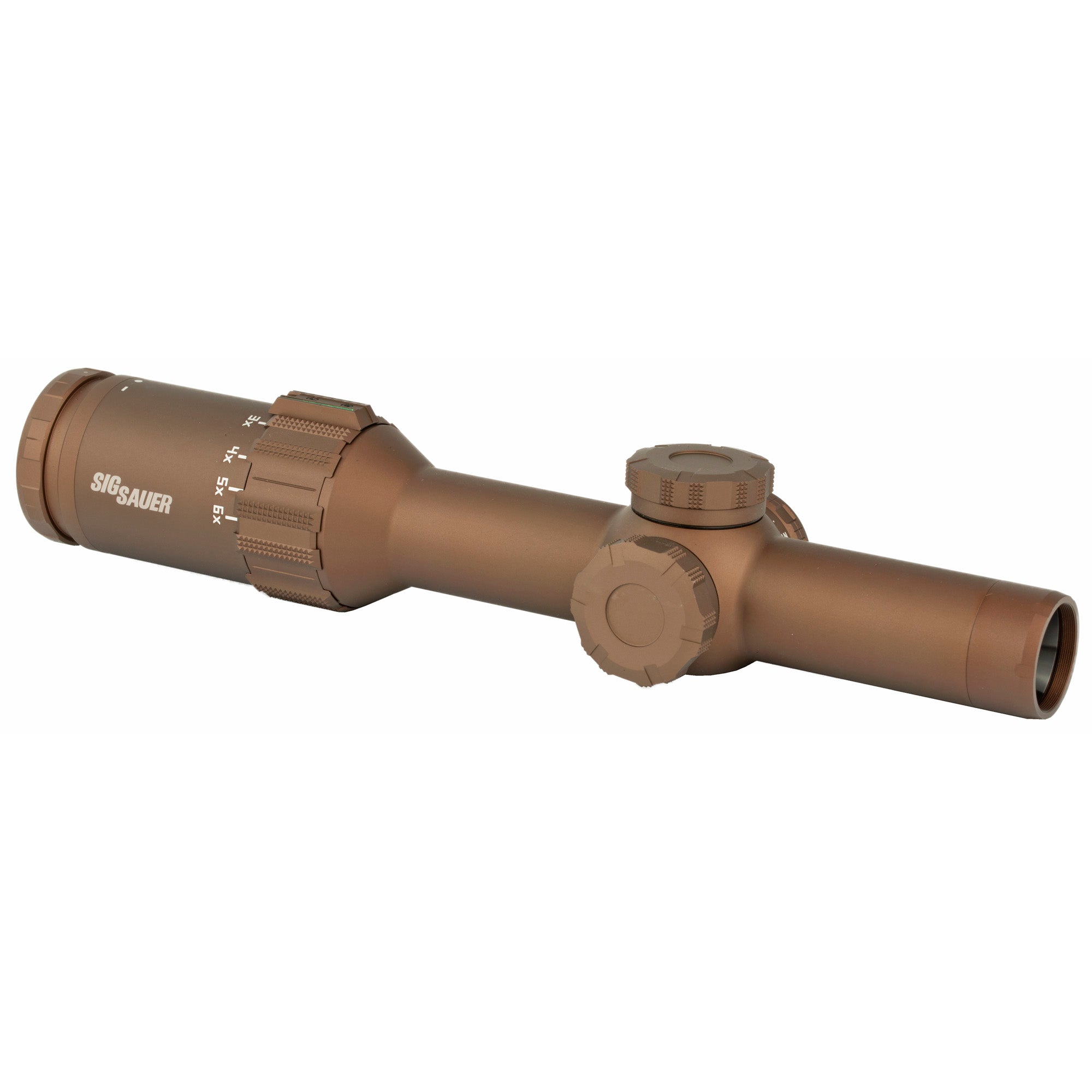 Sig Sauer TANGO 6T 1-6x24mm Rifle Scope in Flat Dark Earth, featuring an illuminated first focal plane 556-762 horseshoe reticle, equipped with night vision settings and HDX optics.