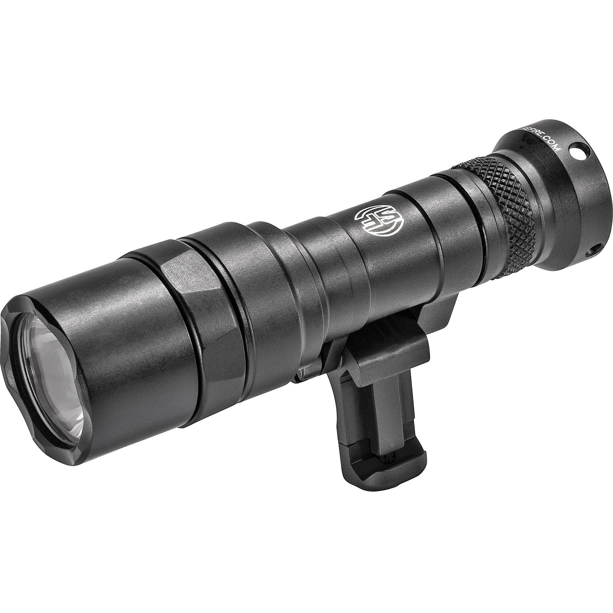 Surefire M340C Scout Pro Flashlight in black, emitting 500 lumens, equipped with 1913 Picatinny and M-LOK mounts, and featuring a Z68 On/Off tailcap for secure operation.