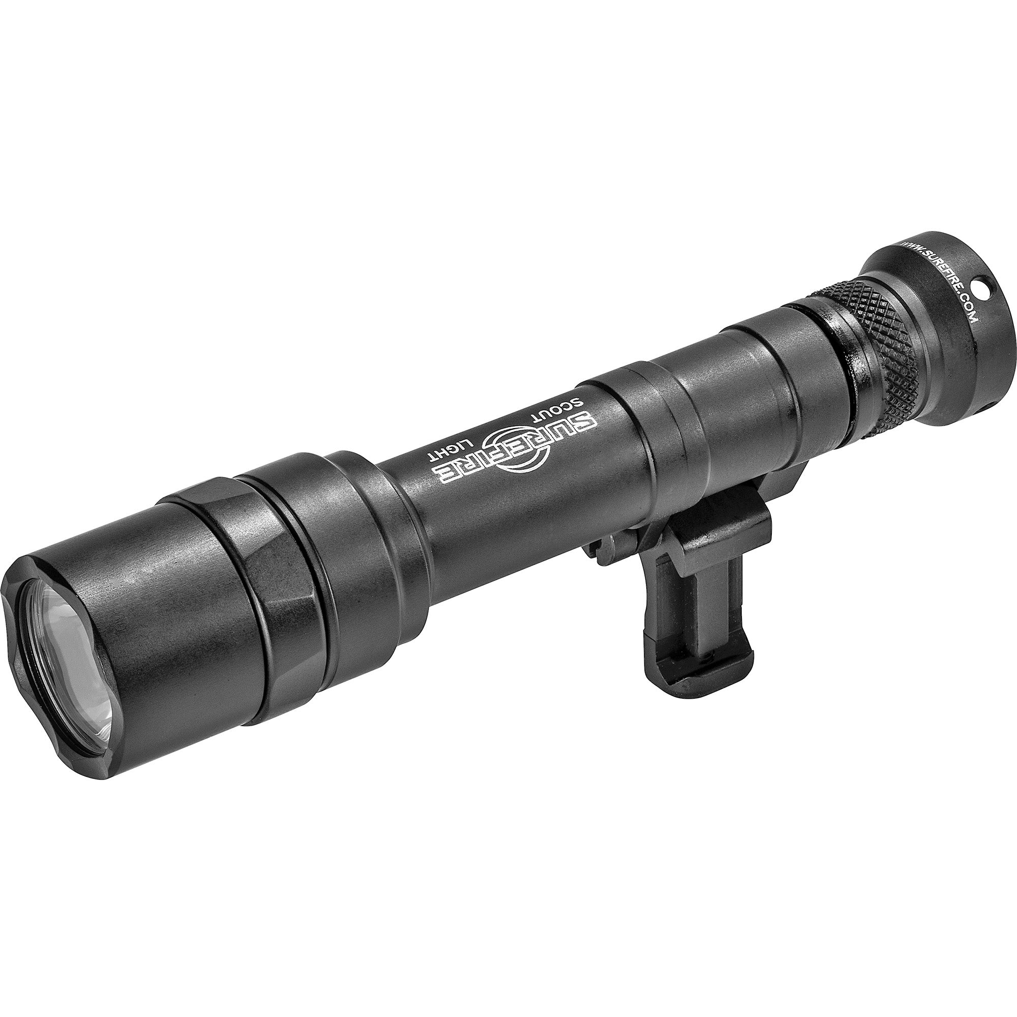 Surefire M640U Scout Pro Flashlight in black, emitting 1000 lumens, equipped with both 1913 Picatinny and M-LOK mounts, and featuring a Z68 On/Off tailcap.